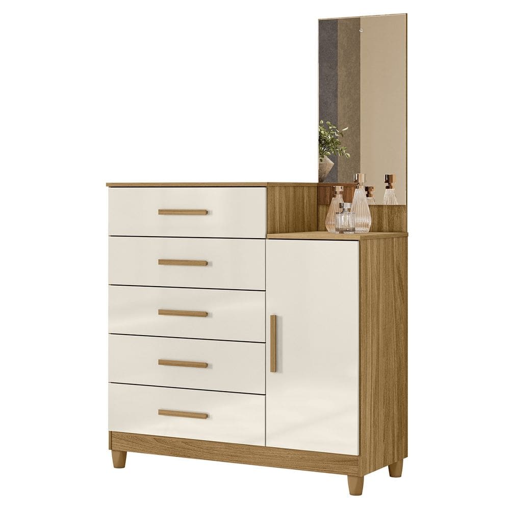 Cômoda Para Quarto 104cm Com Espelho Kyra Freijó/Off Z17     - Mpozenato