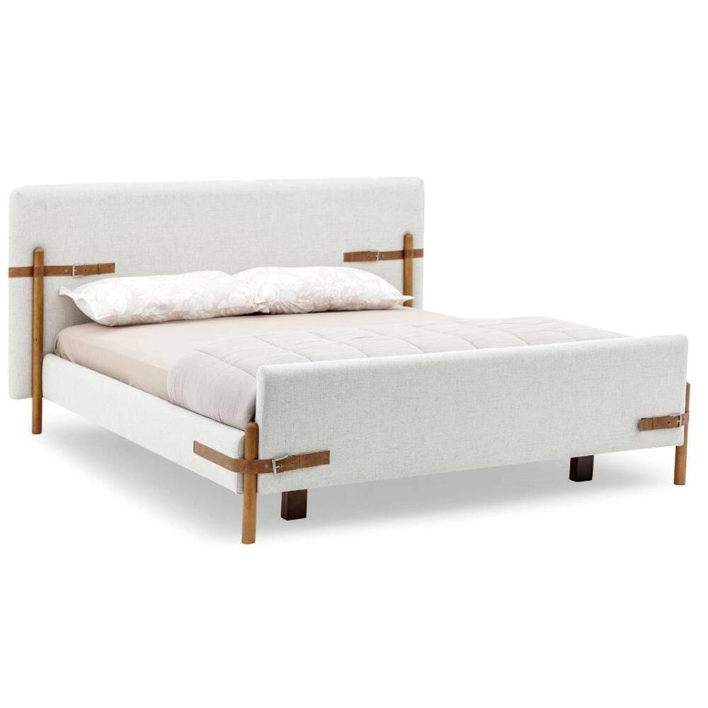 Cama de Casal MH-6017 Herval Estofado Casal Colchão 193 cm Madeira Maciça Off White Detalhe Marrom B
