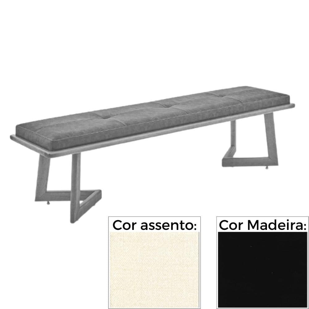 Banco MH-5347 Herval 155 cm Madeira Laca Fosca Preta Assento Estofado Marfim A6