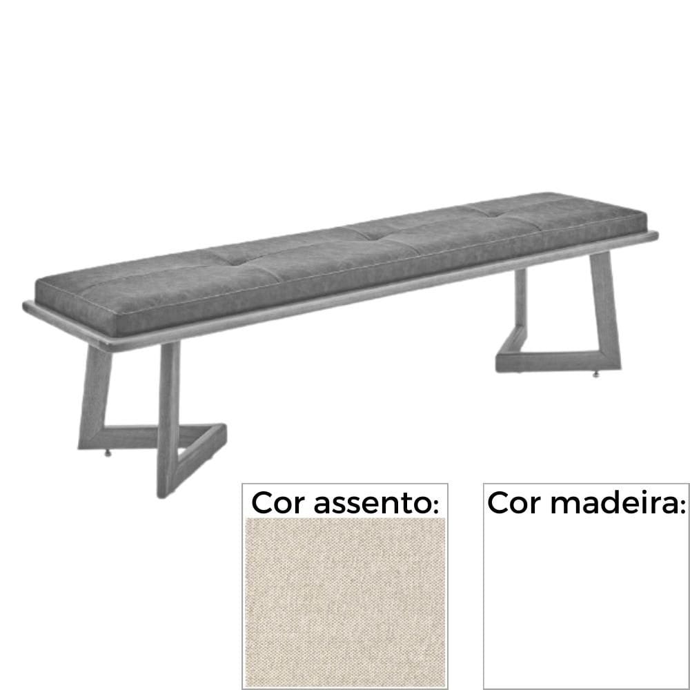 Banco MH-5347 Herval 155 cm Madeira Laca Fosca Branca Assento Estofado Bege C