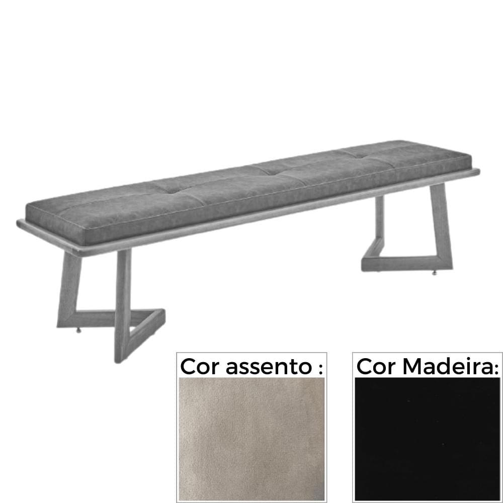 Banco MH-5347 Herval 155 cm Madeira Laca Fosca Preta Assento Estofado Cinza A2