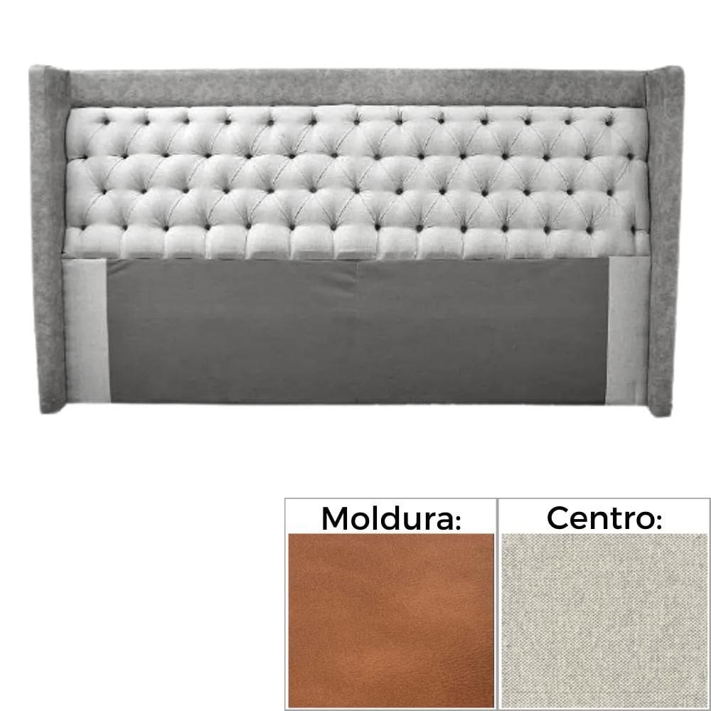 Cabeceira MH-2690 Herval Estofada Casal para Colchão 138 cm Moldura Marrom A Linho Cinza C