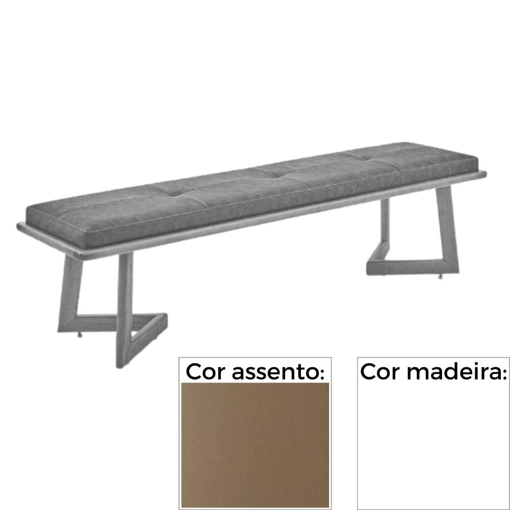 Banco MH-5347 Herval 155 cm Madeira Laca Fosca Branca Assento Estofado Marrom A