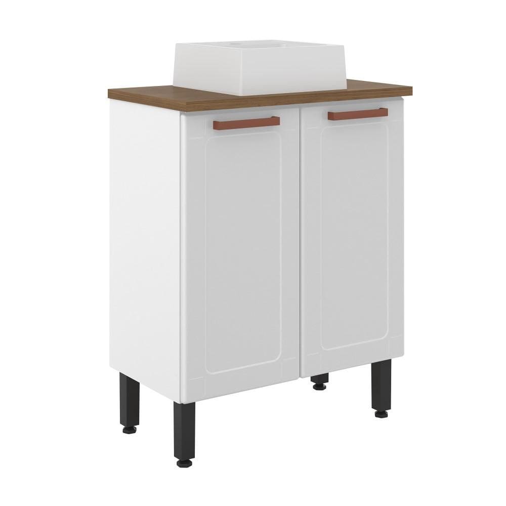 Gabinete Balcão Banheiro Com Pia 2 Portas Prateleira Branco