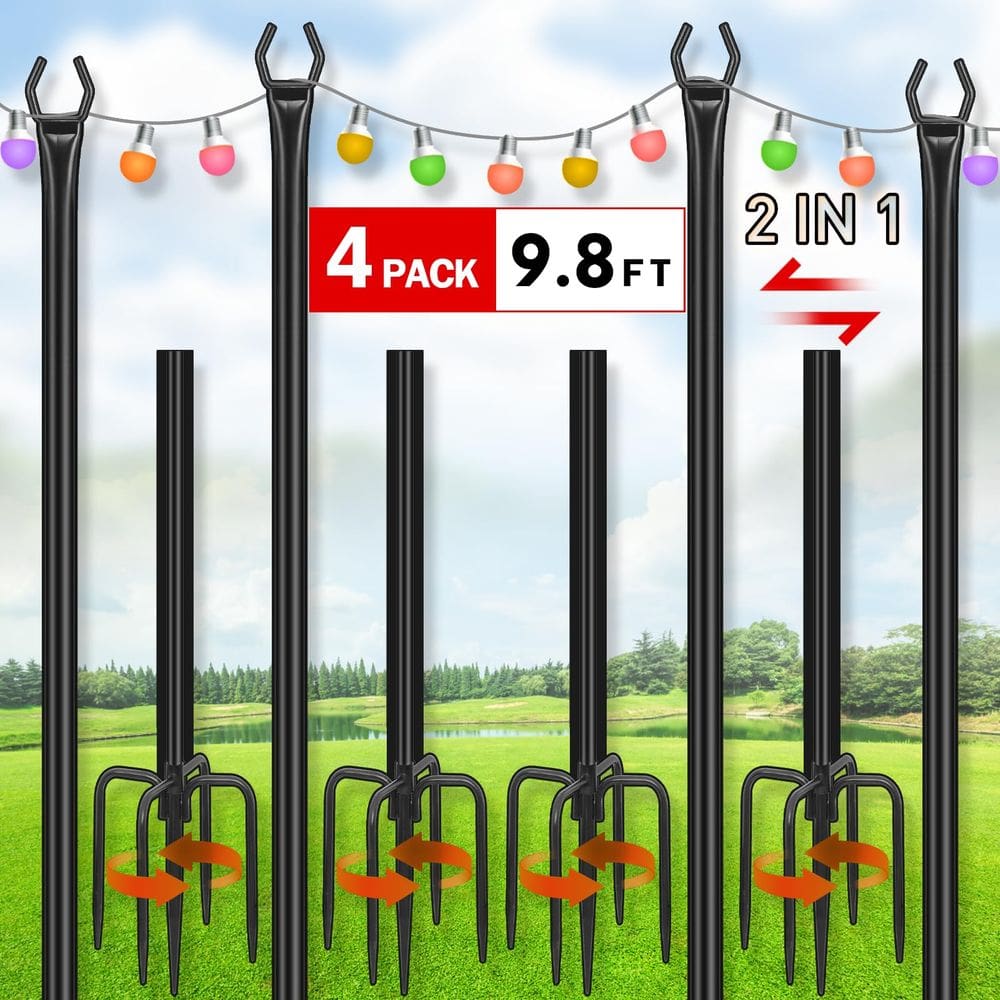 Postes de luz de corda FEED GARDEN, pacote com 4 unidades de metal de 9,8 pés para uso externo