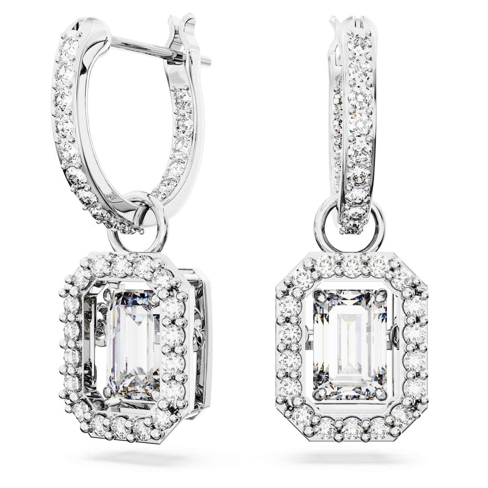 Brincos Swarovski Una Drop Octagon Violeta/Cristais Transparentes