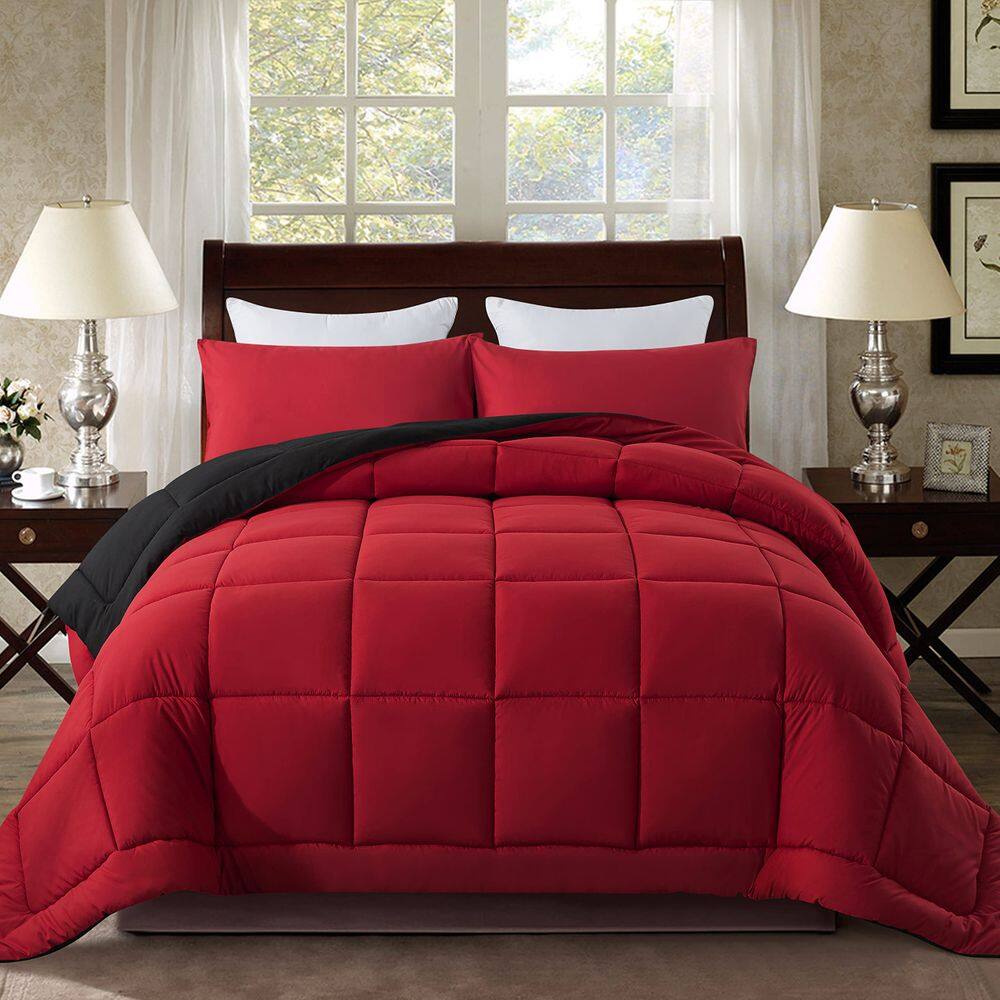 Conjunto de edredom DOWNCOOL, roupa de cama vermelha/preta em tamanho real para toda a temporada