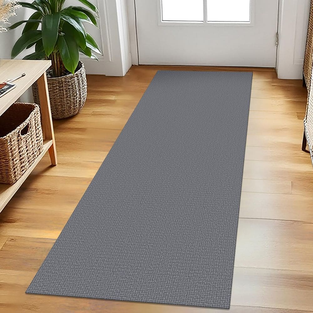 Tapete Runner EARTHALL lavável 60x150cm de algodão cinza escuro