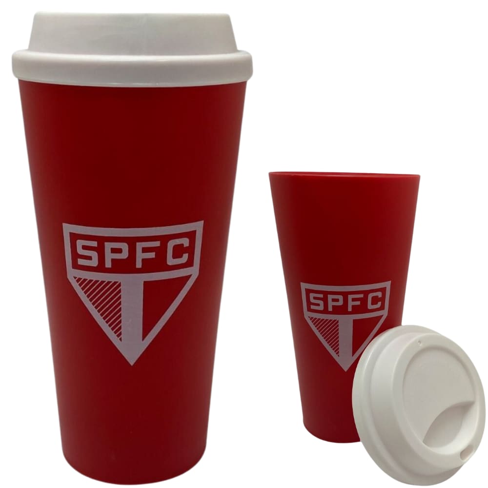 Copo SP Logo Brasão Plástico Com Tampa Para Café 550ml Oficial