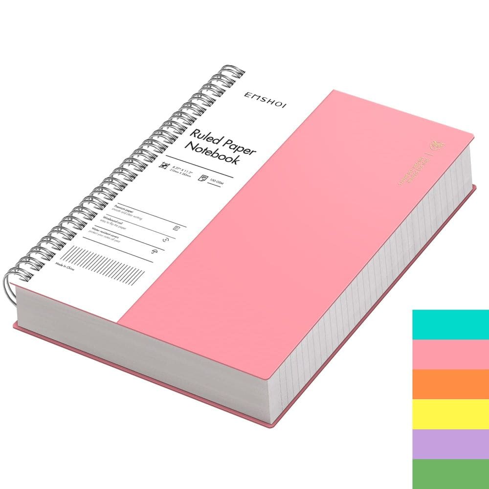 Caderno espiral EMSHOI A4 College Ruled Lined 300 páginas rosa