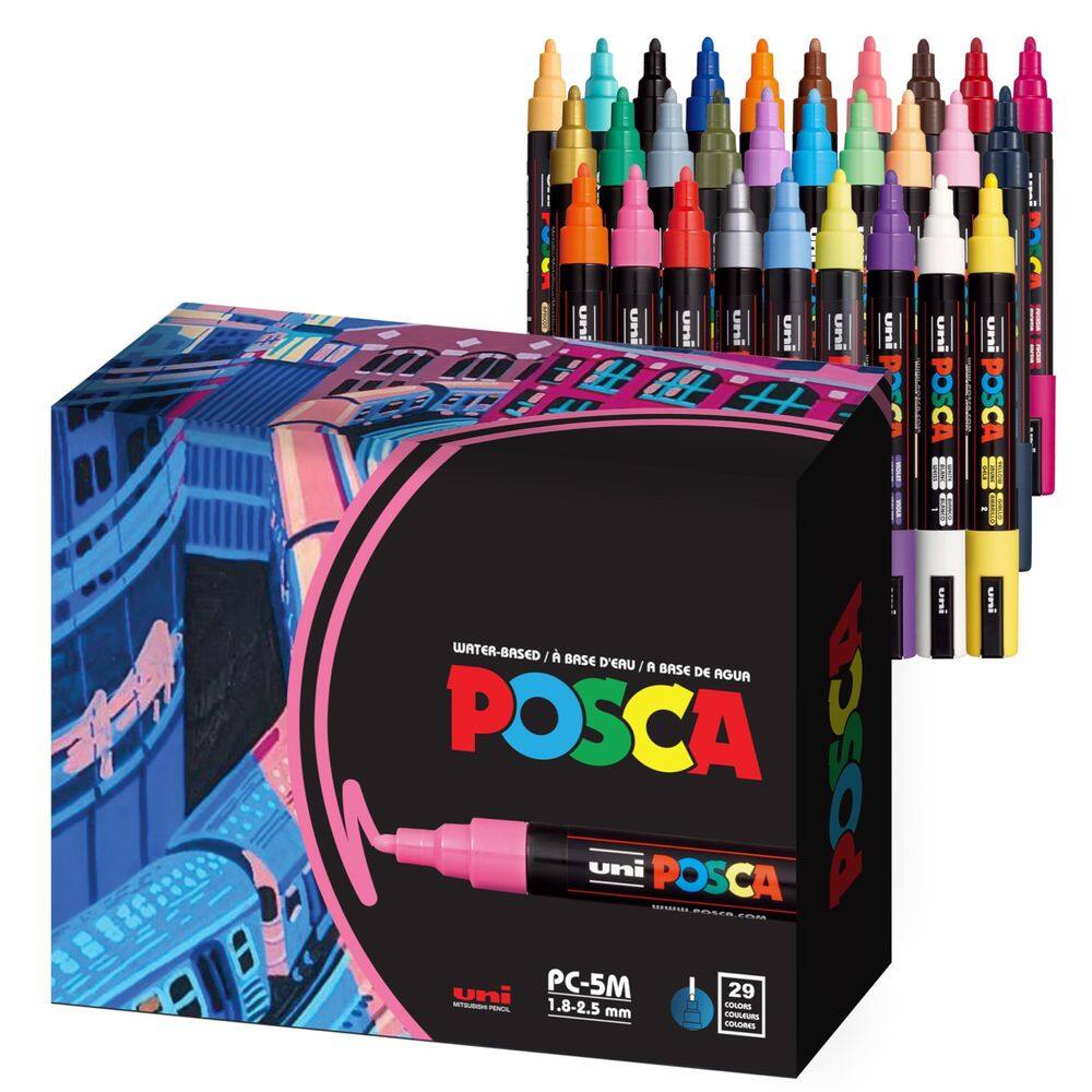 Marcadores de pintura Posca 5M Medium Reversíveis, conjunto de 29