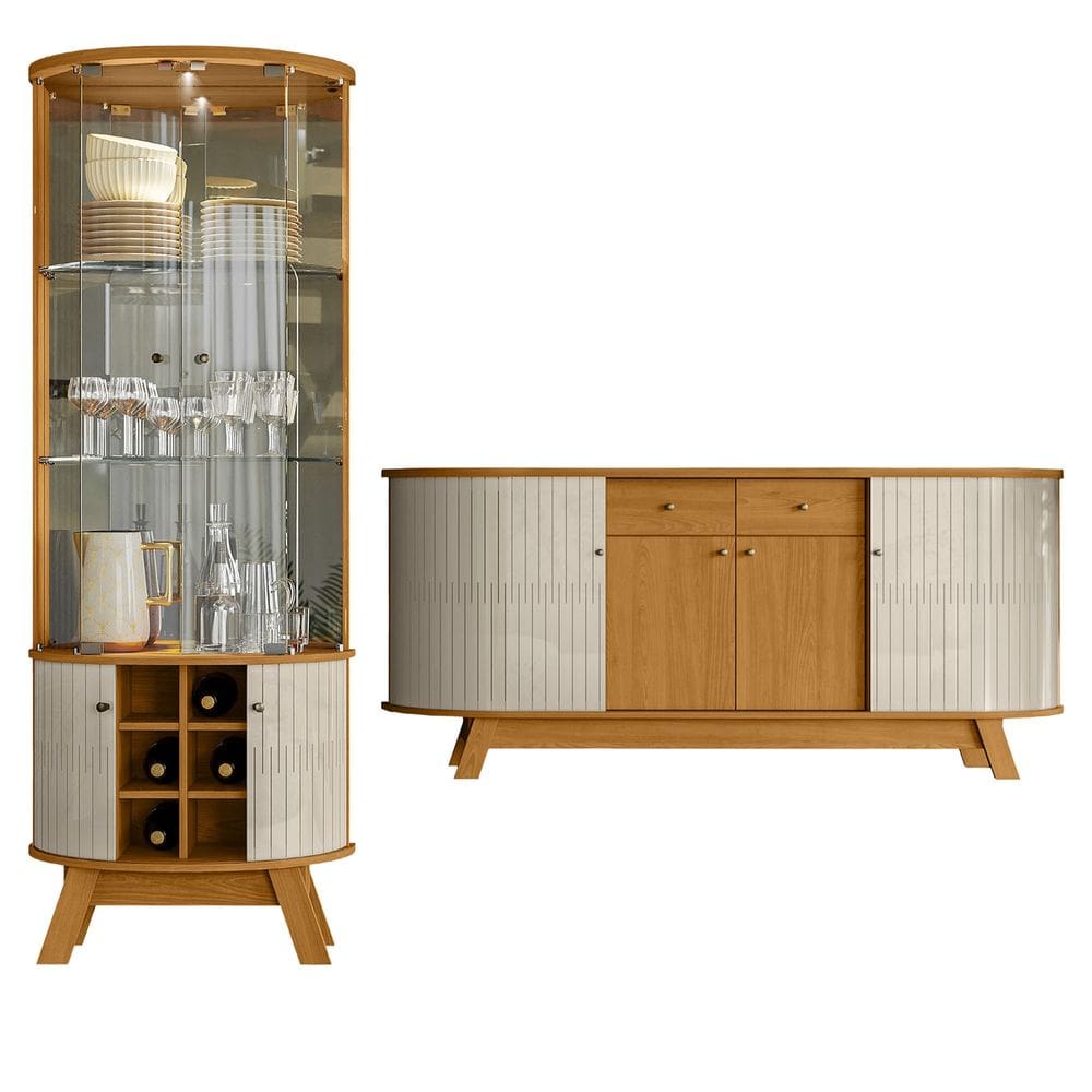 Cristaleira de Vidro Melina e Buffet Monica Z10 Off/Cinamomo - Mpozenato