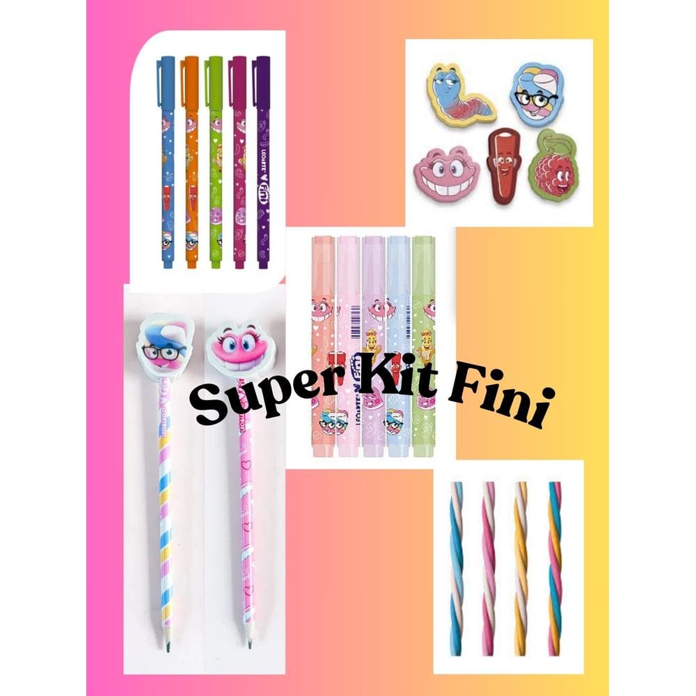 Kit Fini caneta gel marca texto com cheirinho borracha com cheirinho torcida material escolar fofo
