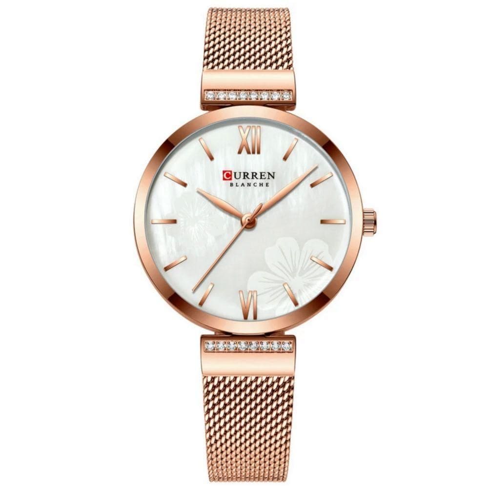 Relógio Minimalista Feminino Quartzo Pulseira Em Aço Design Elegante Casual Dourado Rose