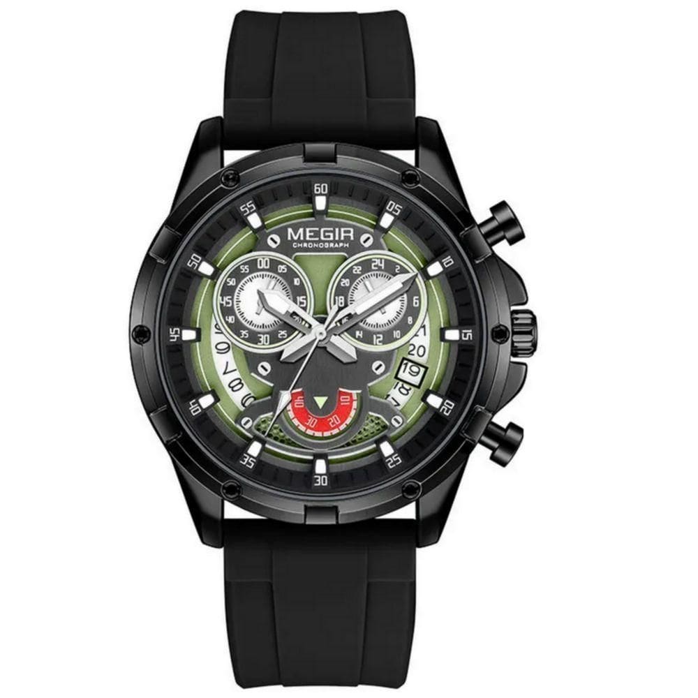 Relógio De Quartzo Masculino Com Pulseira De Silicone Esportivo A Prova D´agua Preto