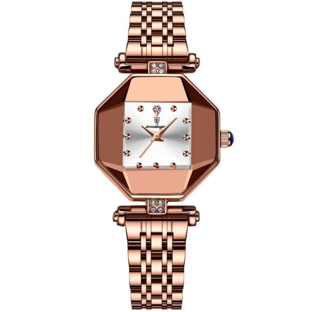Relógio Feminino De Quartzo Casual Design Criativo Em Aço Inoxidável à Prova D´agua Branco Dourado