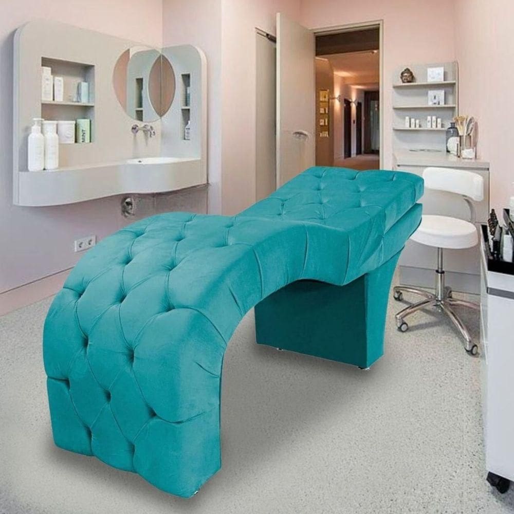 Maca Estética Estofada Reclinável Ergonômica Veludo Vanessa Azul Turquesa
