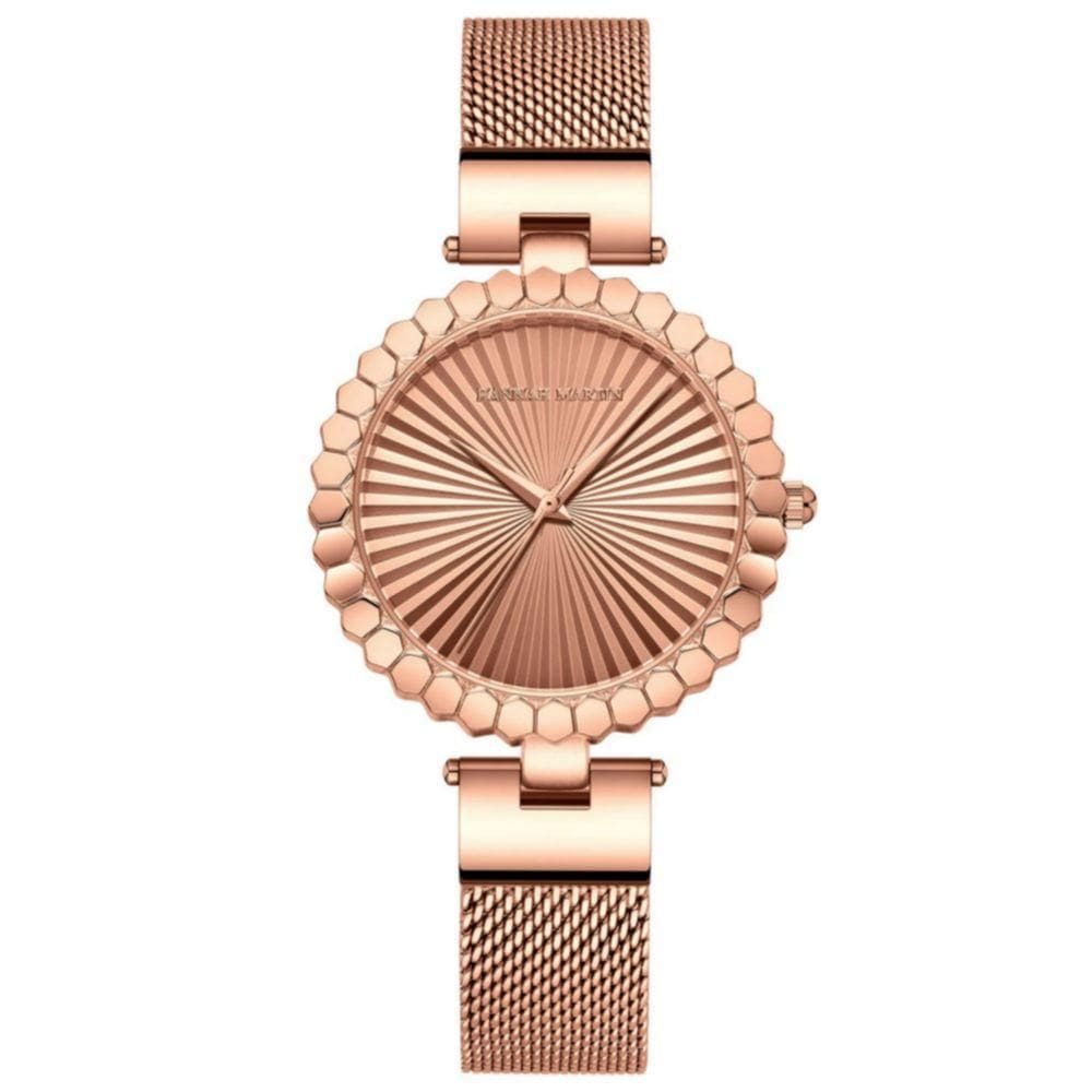 Relógio Feminino Movimento Quartzo Pulseira Em Malha De Aço Inoxidável Casual Rosa