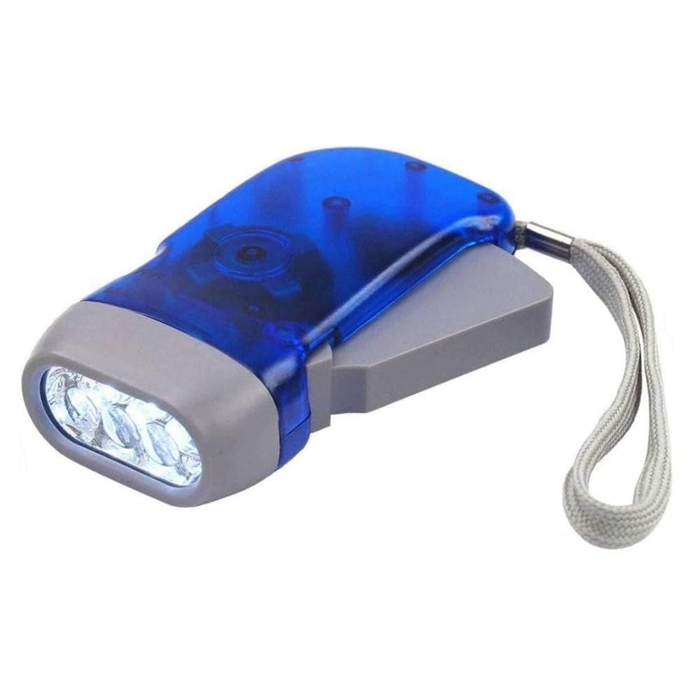 Mini Lanterna Dinamo Pressão Gerador Manual Iluminação 3 Led Sem Uso De Bateria Cor:azul