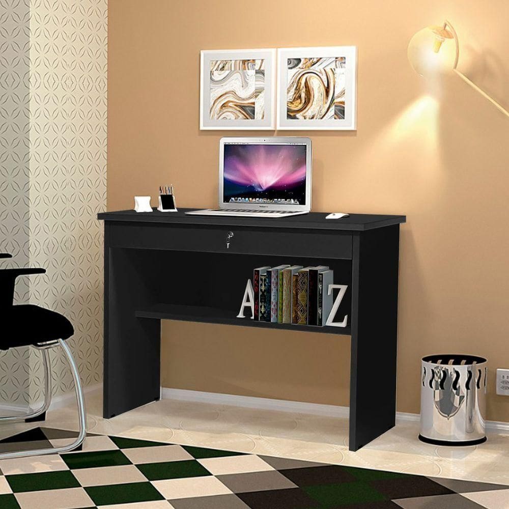 Escrivaninha Office Mesa De Computador Gaveta Nicho Orquídea - Preto