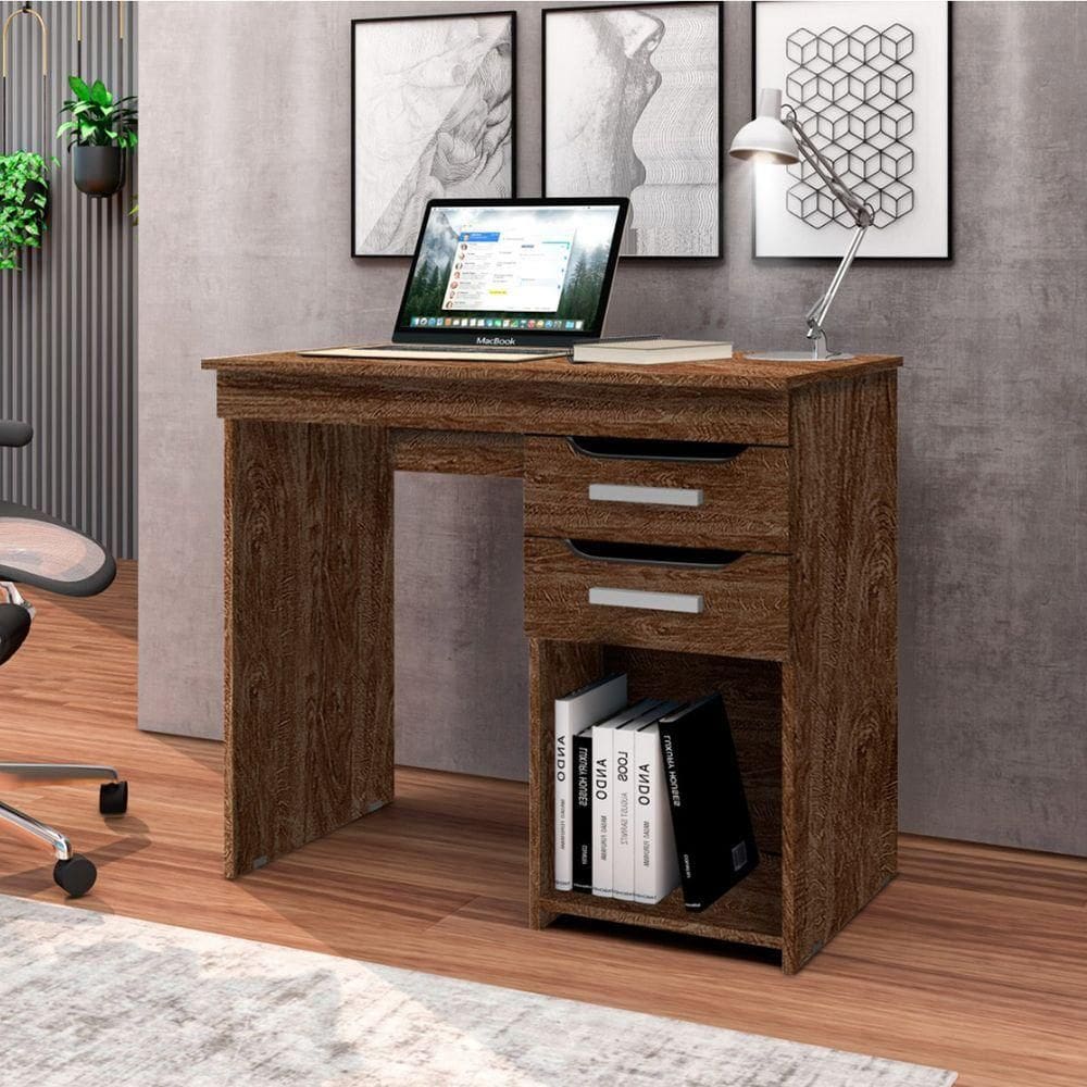 Mesa Escrivaninha Para Home Office Veneza Com 2 Gavetas - Imbuia