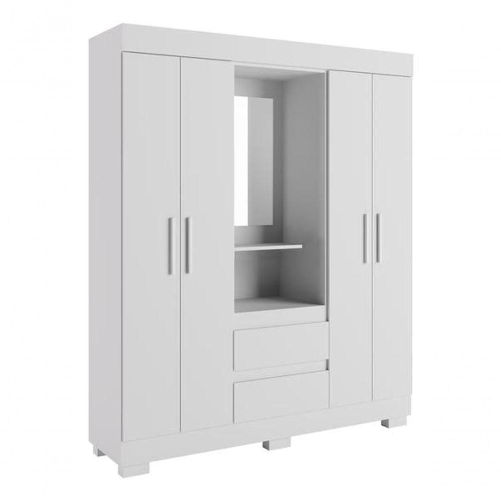 Guarda-roupa Infantil Portugal Com Espelho 4 Portas E 2 Gavetas Linhamobília Branco