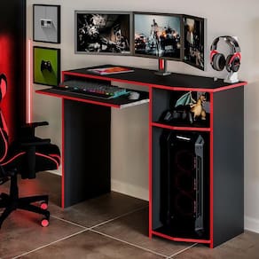 Mesa Escrivaninha Para Computador Gamer Home Office - Preto E Vermelho