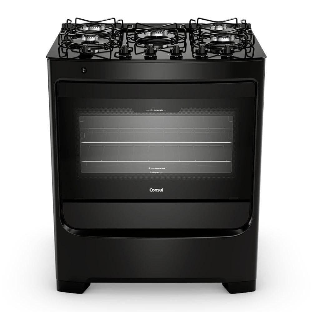 Fogão De Piso Consul 5 Bocas CFS5VBEUNA Acendimento Automático Mesa De Vidro Preto Bivolt