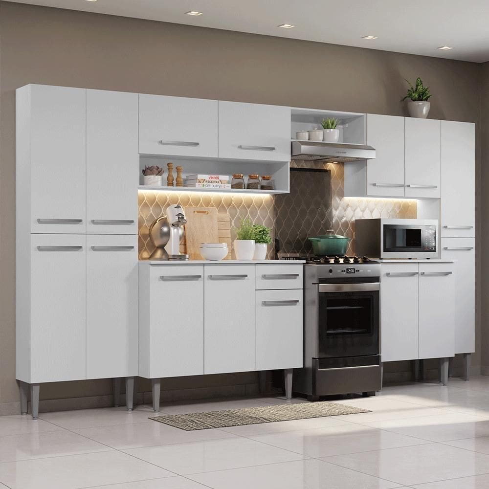 Armário De Cozinha Completa 325cm Emilly Madesa 01 Branco