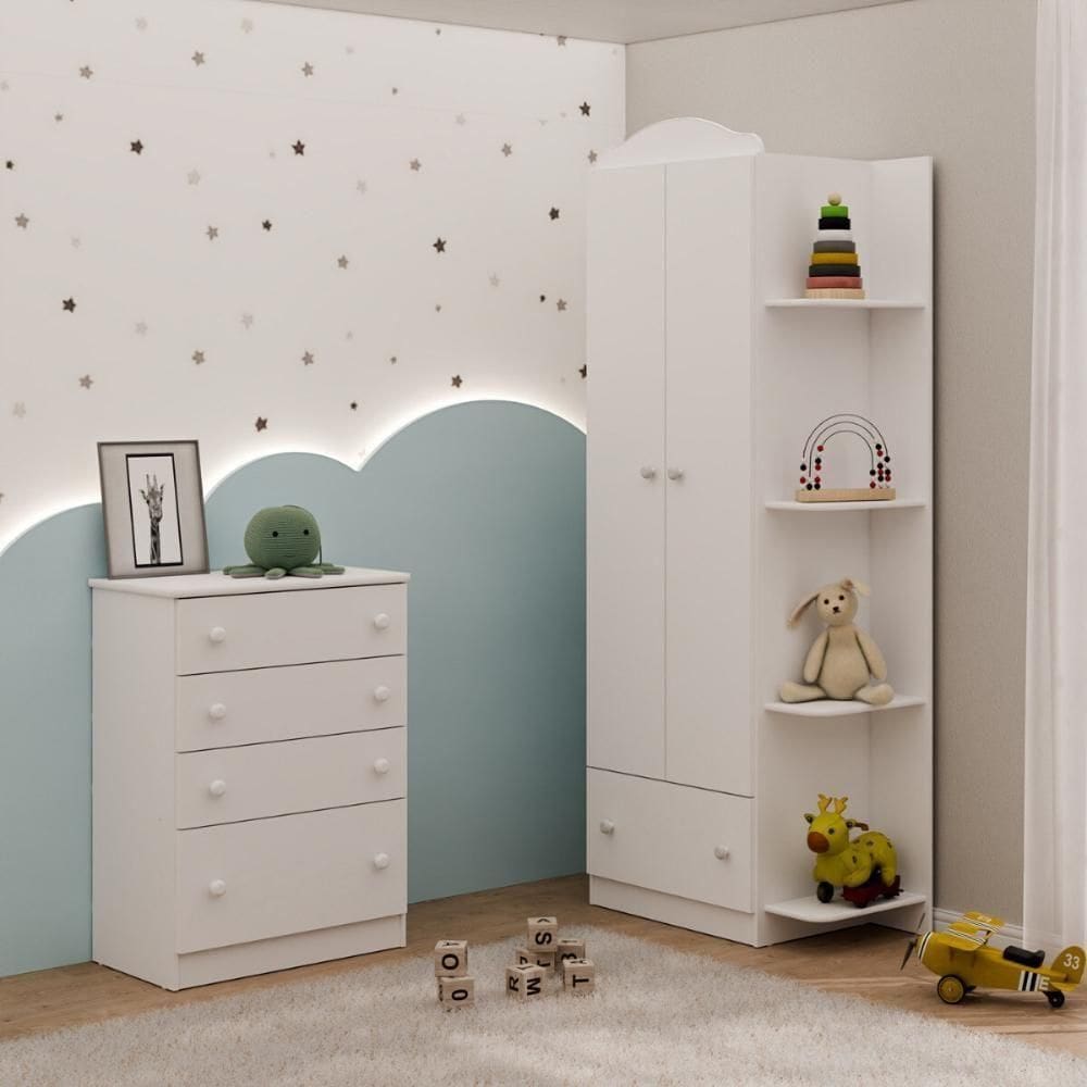 Guarda-roupa Infantil 2 Portas 1 Gaveta Com Cômoda 4 Gavetas João E Maria Multimóveis Mp4355 Branco Colorido