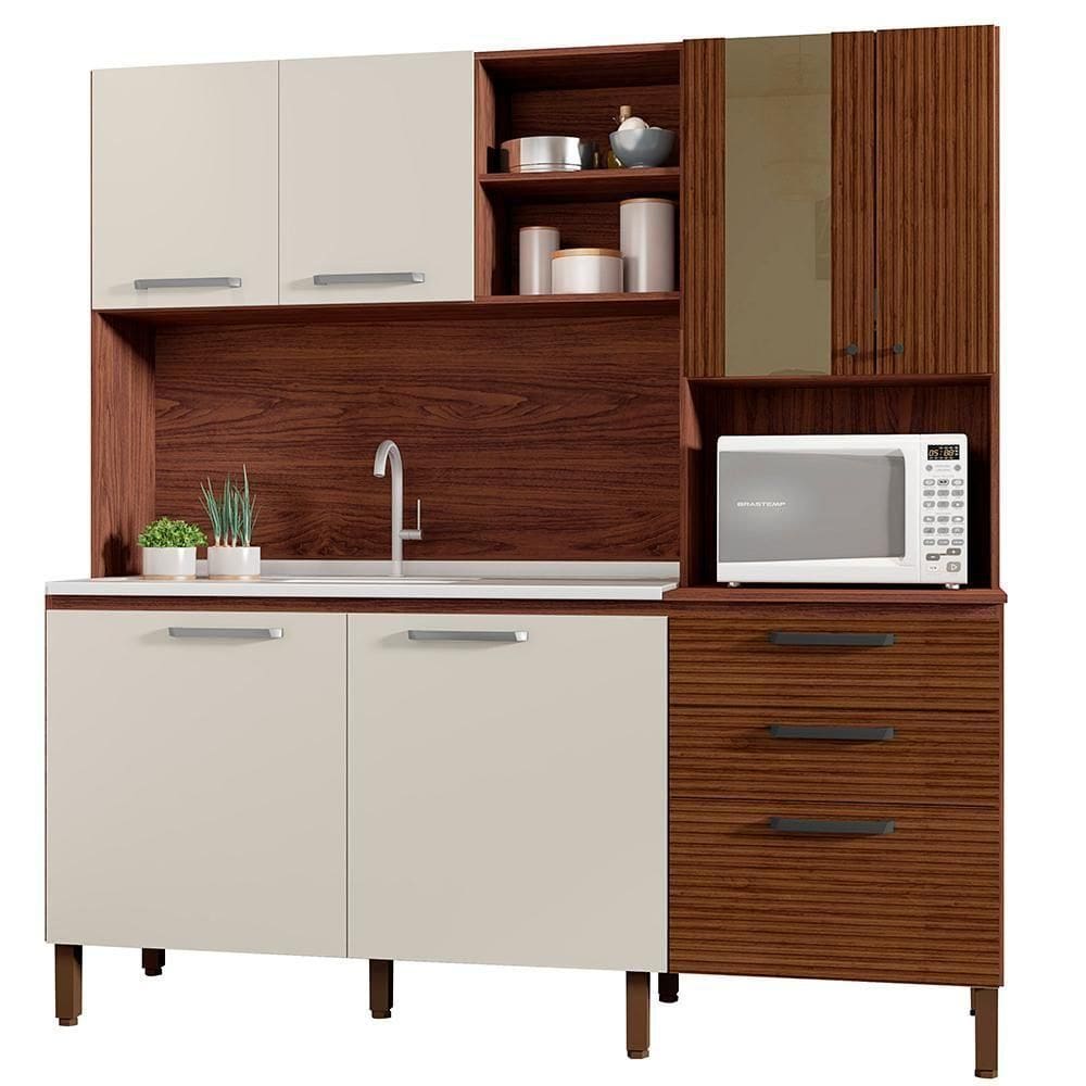 Cozinha Compacta 7 Portas 2 Gavetas 182 Cm Nogueira