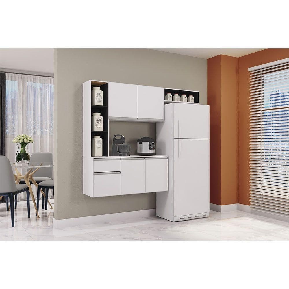 Kit Cozinha Suspensa Com Balcão Mel Poquema Moveis Branco/preto