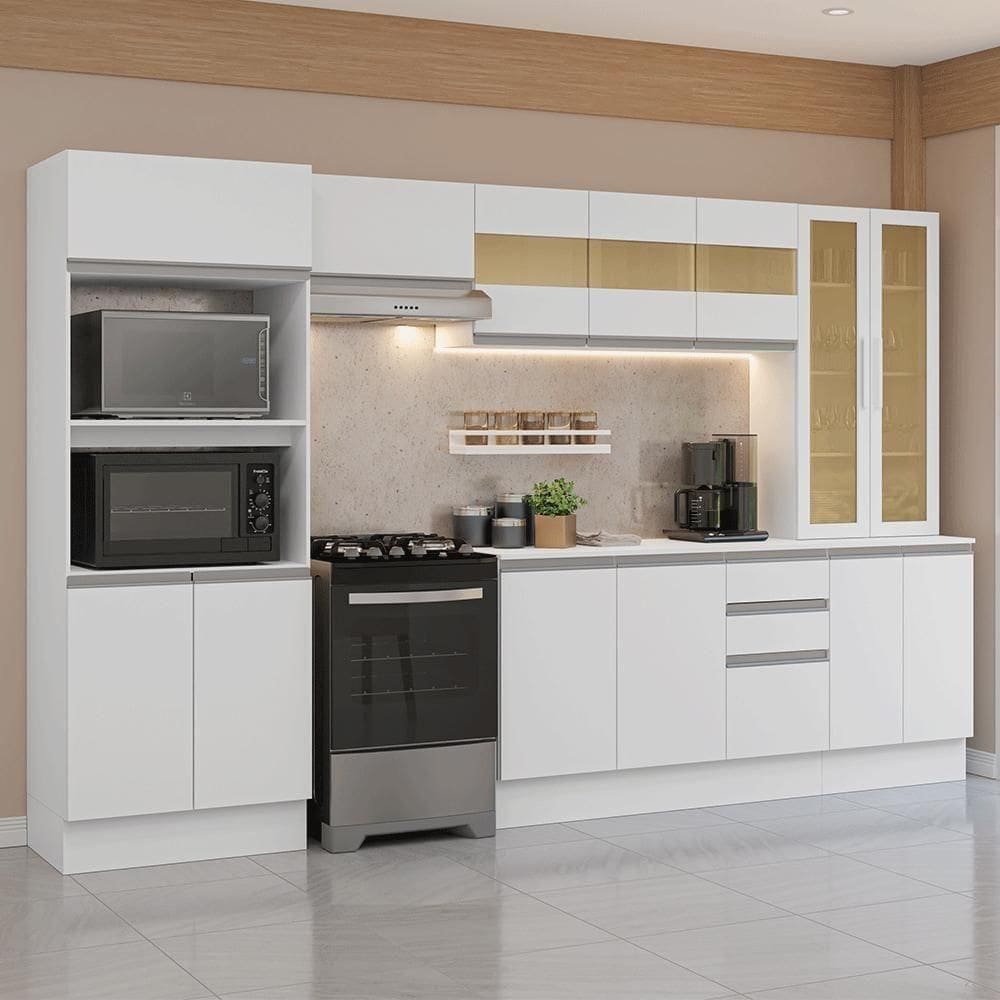 Armário De Cozinha Completa 100% Mdf 310 Cm Smart Madesa 04 Branco