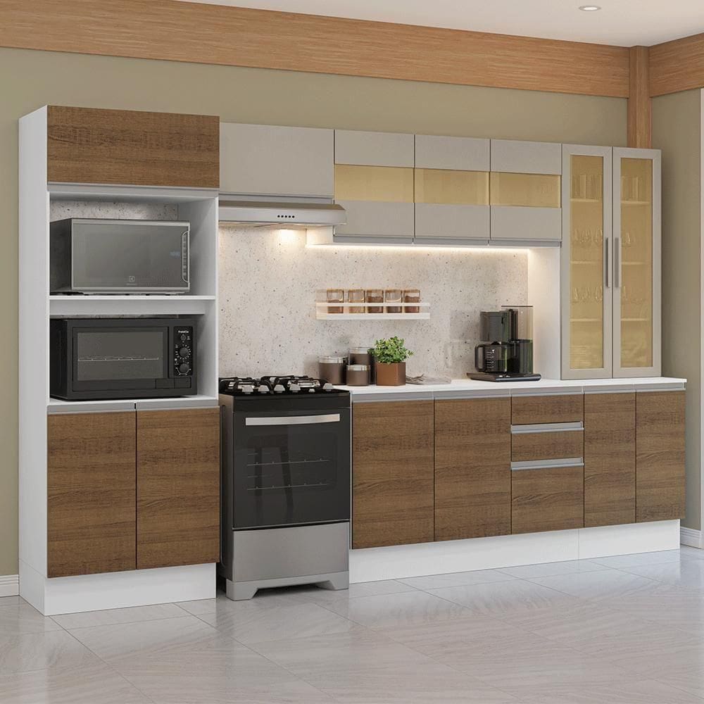 Armário De Cozinha Completa 100% Mdf 310 Cm Smart Madesa 04 Branco/rustic/crema