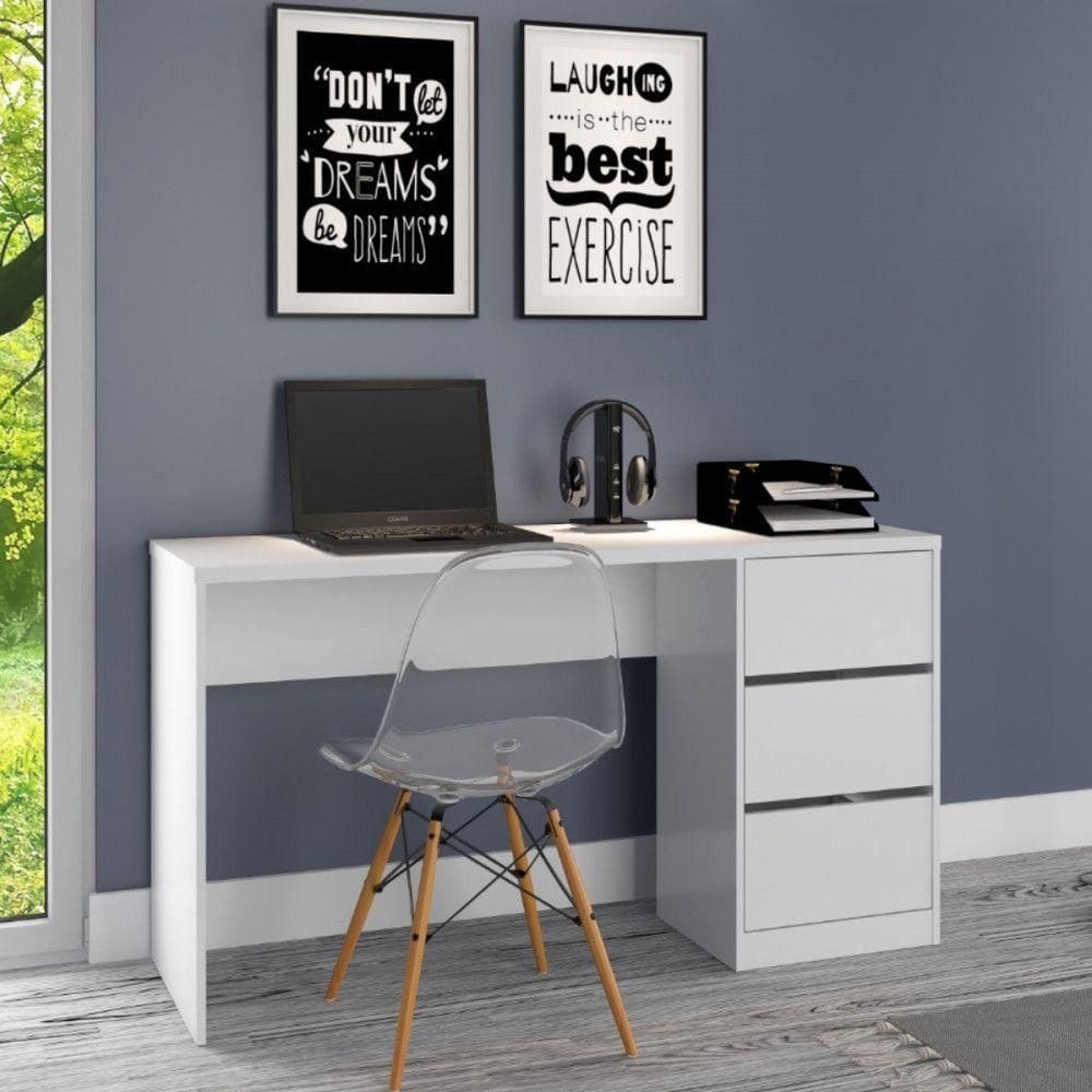 Escrivaninha Para Escritório 3 Gavetas Branco Fosco Atualle