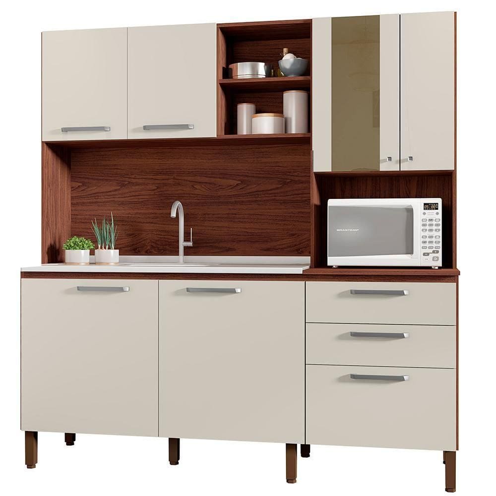 Cozinha Compacta 7 Portas 2 Gavetas 182 Cm Nogueira