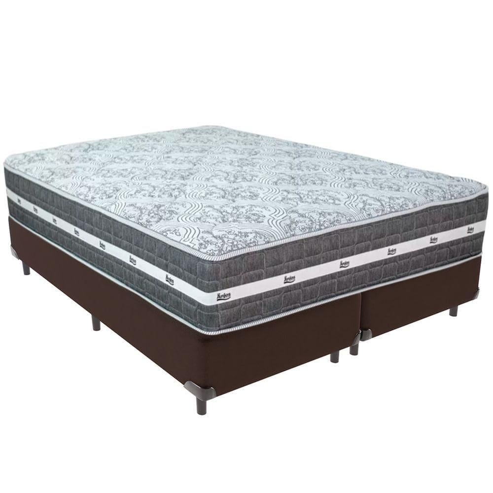 Cama Box Marrom E Colchão Black Graphite Molas Ensacadas Queen 158x198x32
