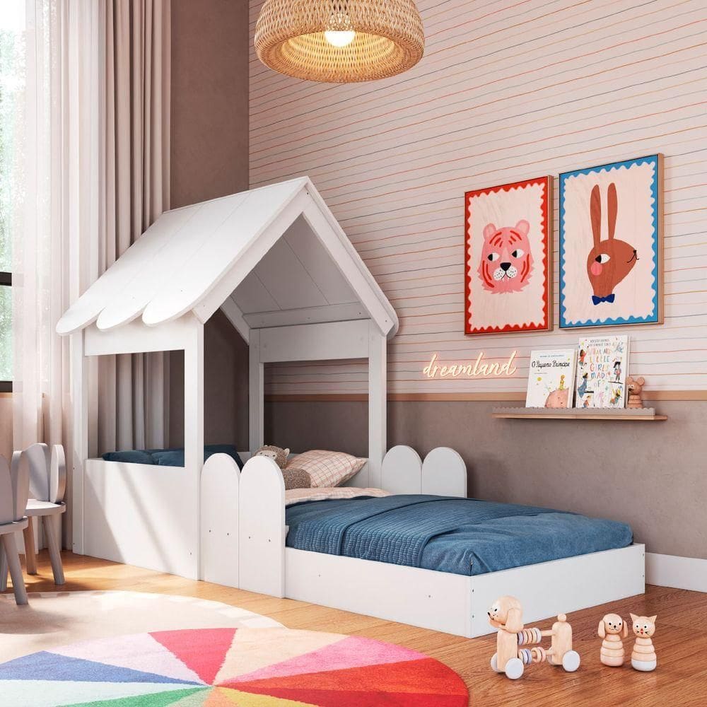 Cama Infantil Montessoriana Casinha Branca Completa