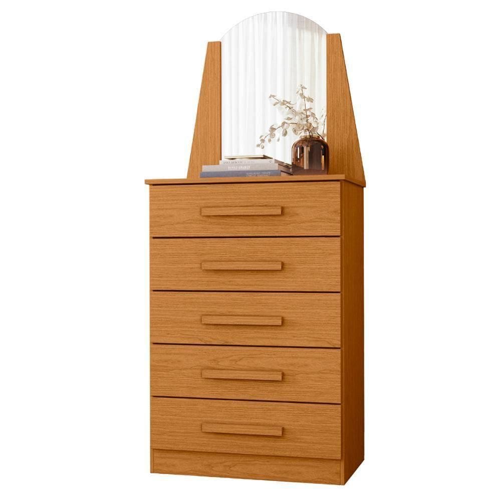 Cômoda Quarto Veneza Com 5 Gavetas E Espelho Cinamomo