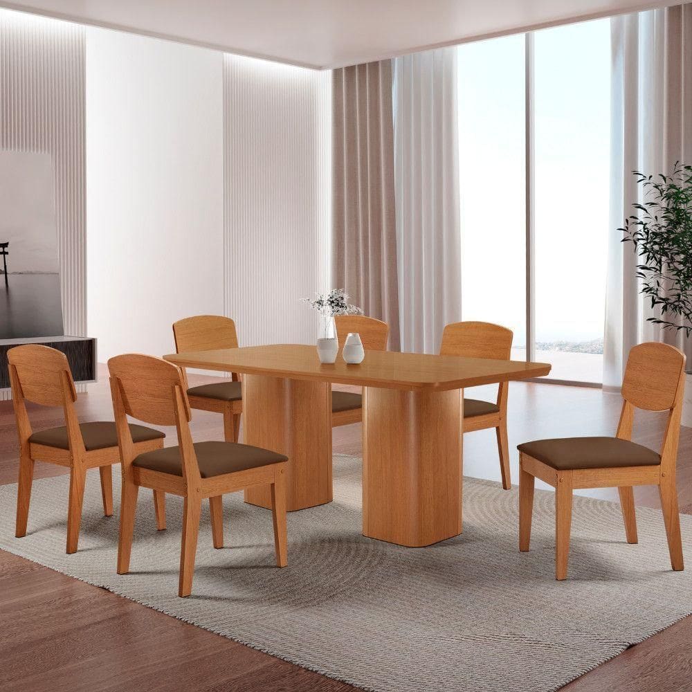 Mesa De Jantar Eloise 180cm Tampo Mdf 6 Cadeiras Moderna