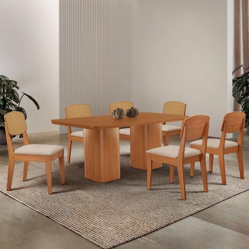 Mesa De Jantar Eloise 180cm Tampo Mdf 6 Cadeiras