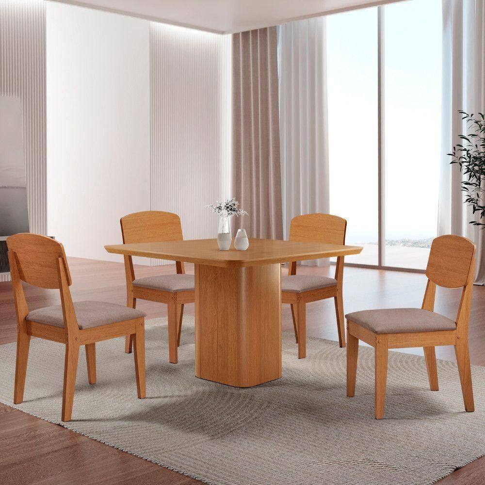 Mesa De Jantar Eloise 90cm Tampo Mdf 4 Cadeiras Copper Linho