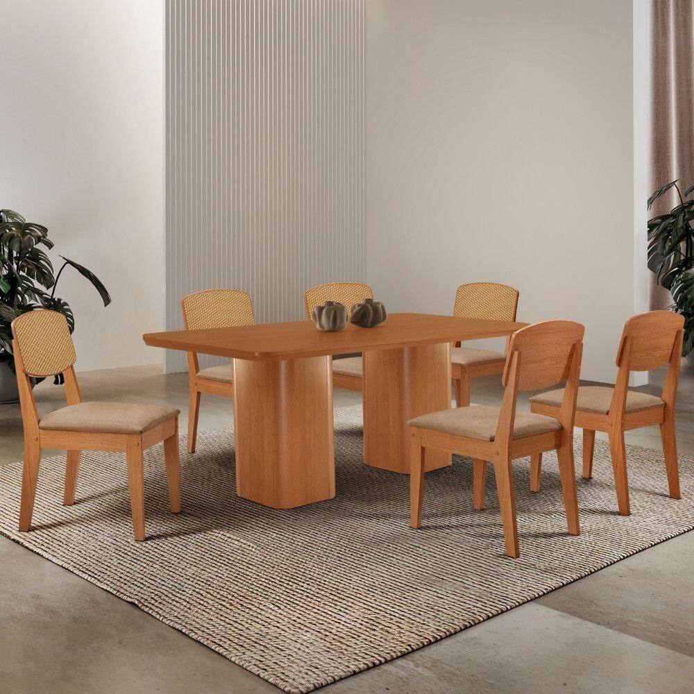 Mesa De Jantar Eloise 180cm Tampo Mdf 6 Cadeiras