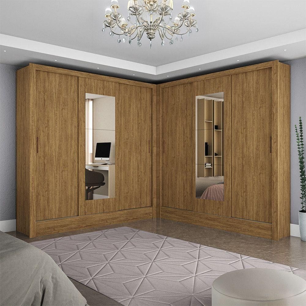 Closet Casal Duplo Dubai 6 Portas Com Espelho 6 Gavetas Cinamomo