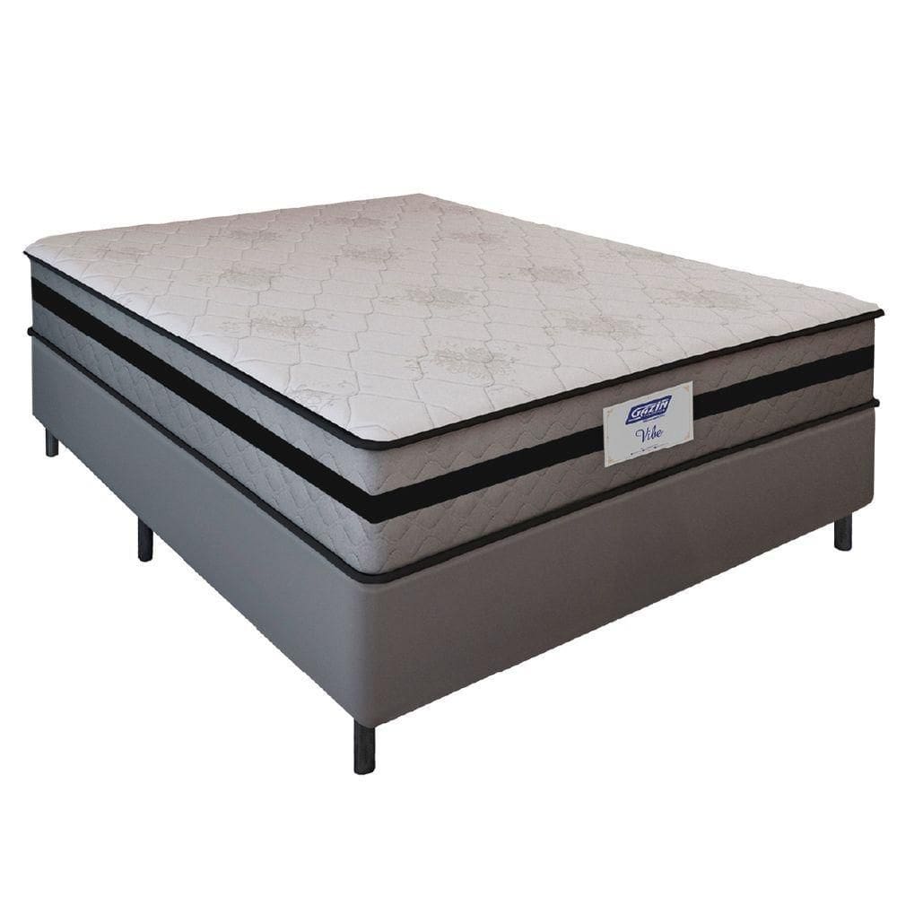 Cama Box Casal Queen Gazin Com Molas Ensacadas Vibe 158x198x60cm Cinza/preto
