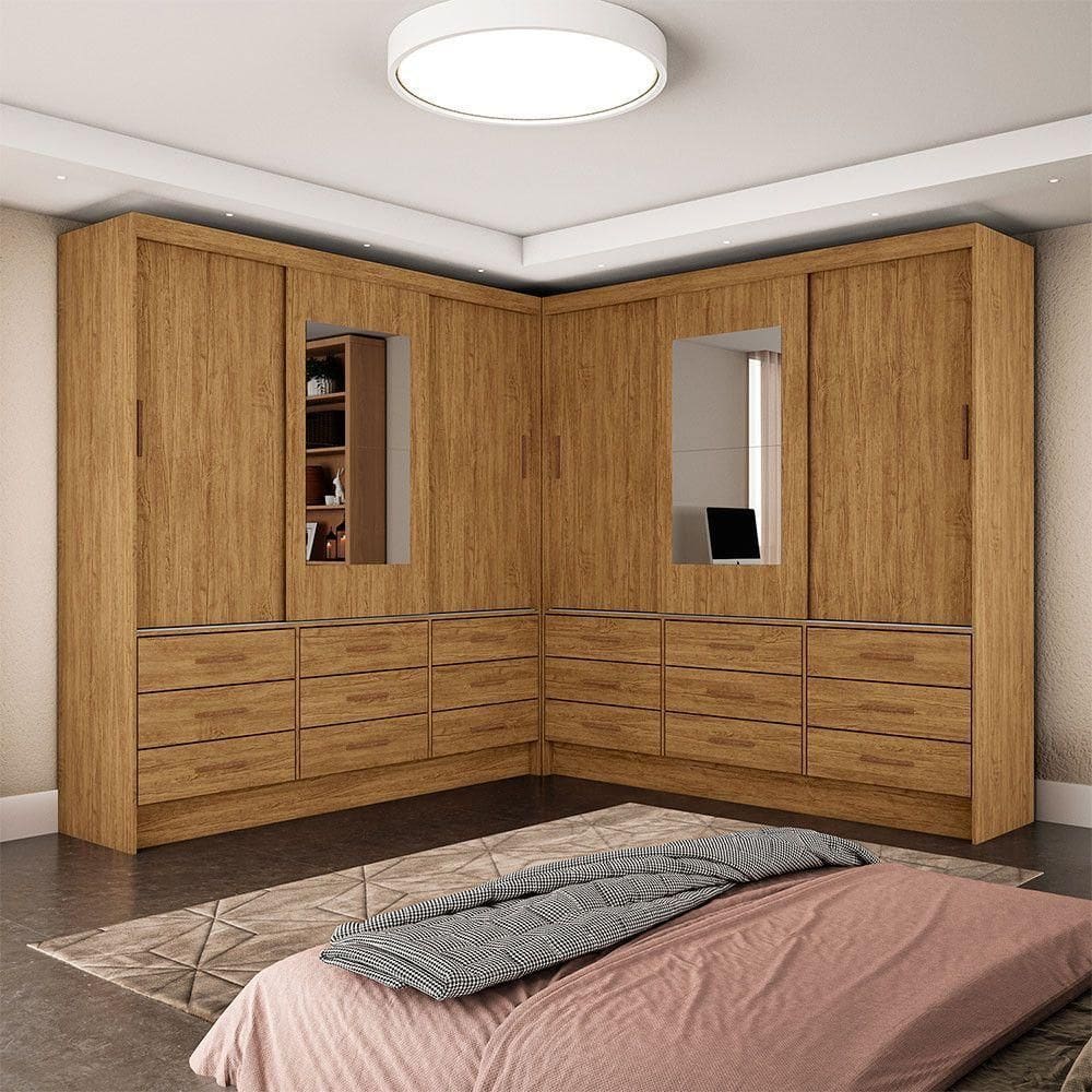 Closet Sevilha 6 Portas Casal Duplo Com Espelho 18 Gavetas Cinamomo