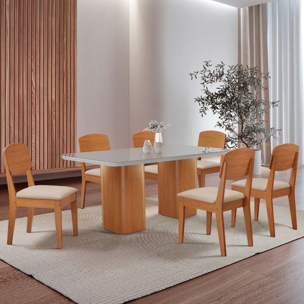 Mesa De Jantar Eloise 6 Cadeiras Moderna Veludo Creme