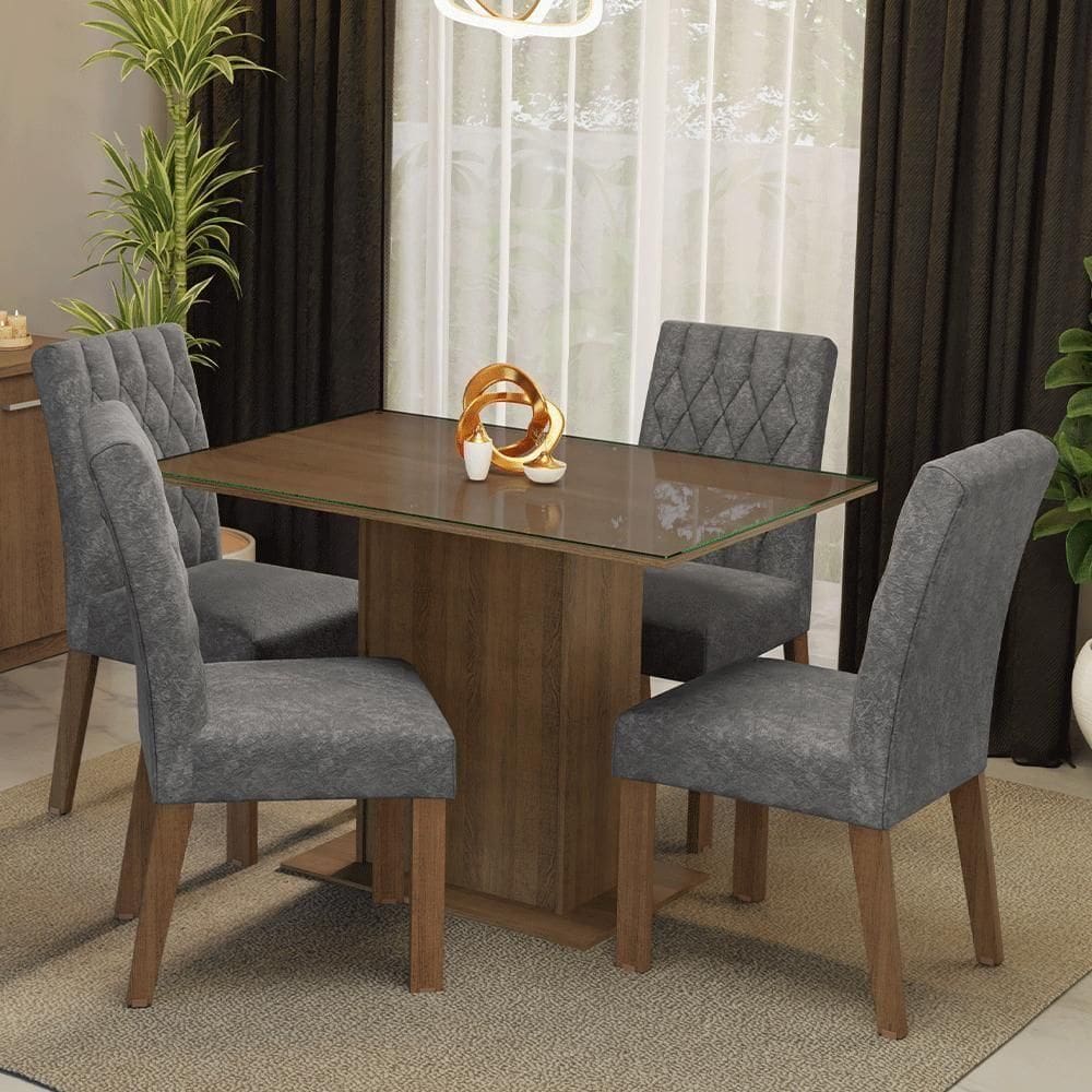 Conjunto Sala De Jantar Mesa 4 Cadeiras Reale Madesa