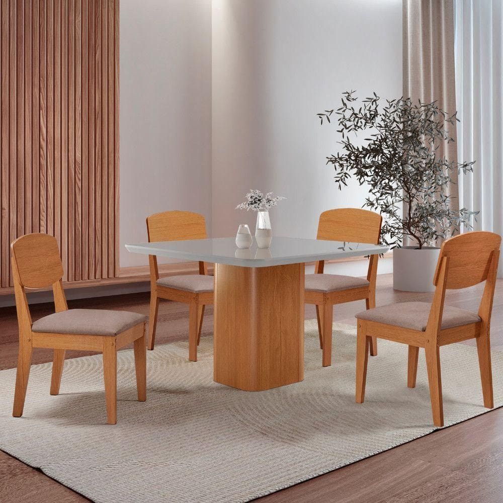 Mesa De Jantar Eloise Tampo Mdf 4 Cadeiras Copper Linho