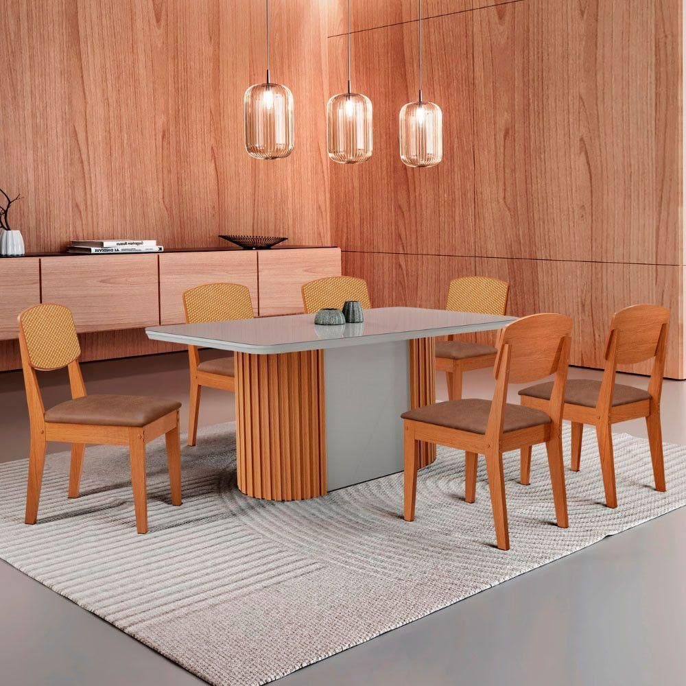 Mesa De Jantar Aspen 180cm Tampo Mdf Vidro Copper Premium Tork /nat/off/serig. Off